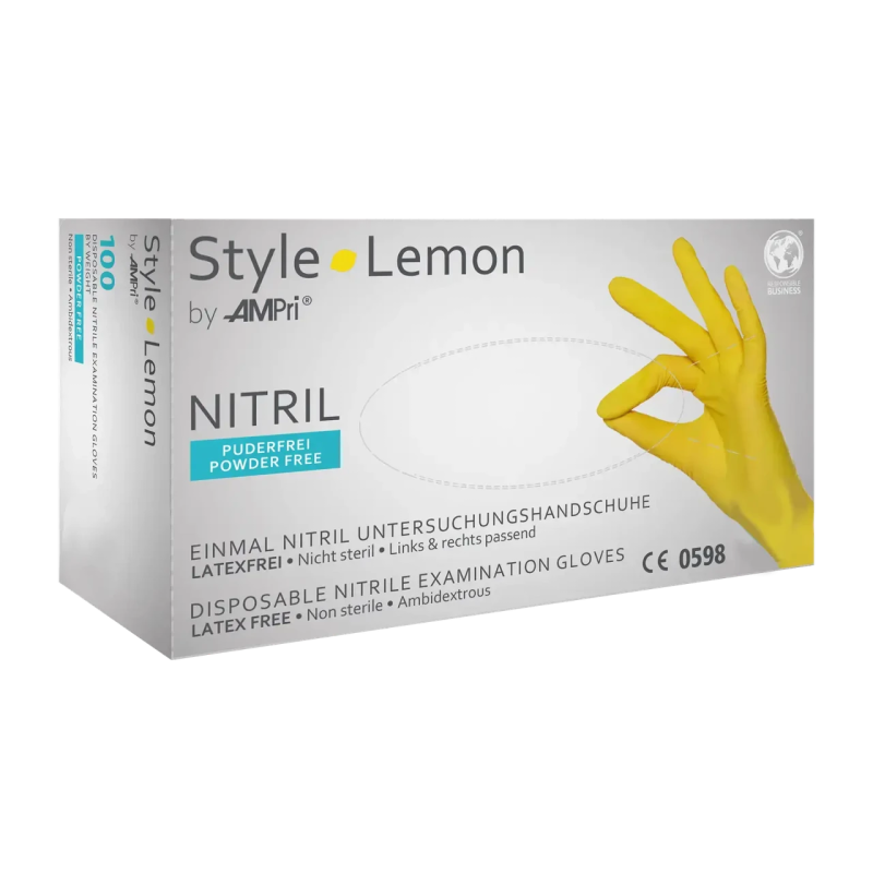 Рукавички нітрилові AMPRI Nitrile Style Lemon 100 шт./50 пар жовті XS