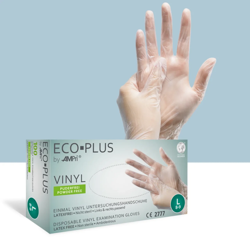 Перчатки вінілові, AMPri ECO PLUS (100шт), прозоре, L
