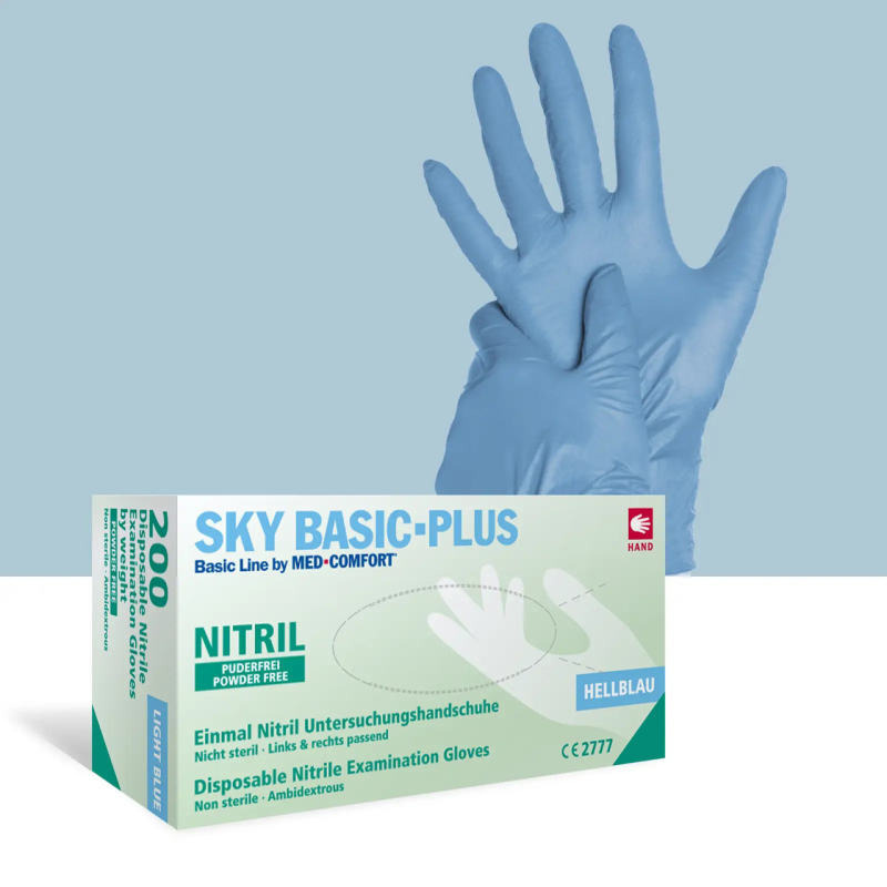 Рукавички нітрилові, AMPri Sky Basic-Plus (200шт), блакитні, M