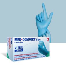Рукавички медичні Вінілові Синтетичні, AMPri MedComfort Vitryle (Vinyl Sinthetic), 100 шт. сині, S
