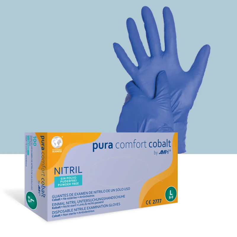 Перчатки нітрилові, AMPri PuraComfort Cobalt (100шт), сині, M