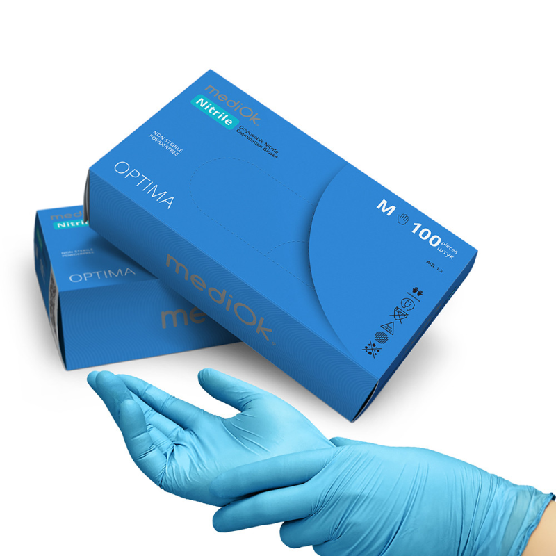 Рукавички нітрилові, MediOk Nitrile Optima 100 шт./50 пар М