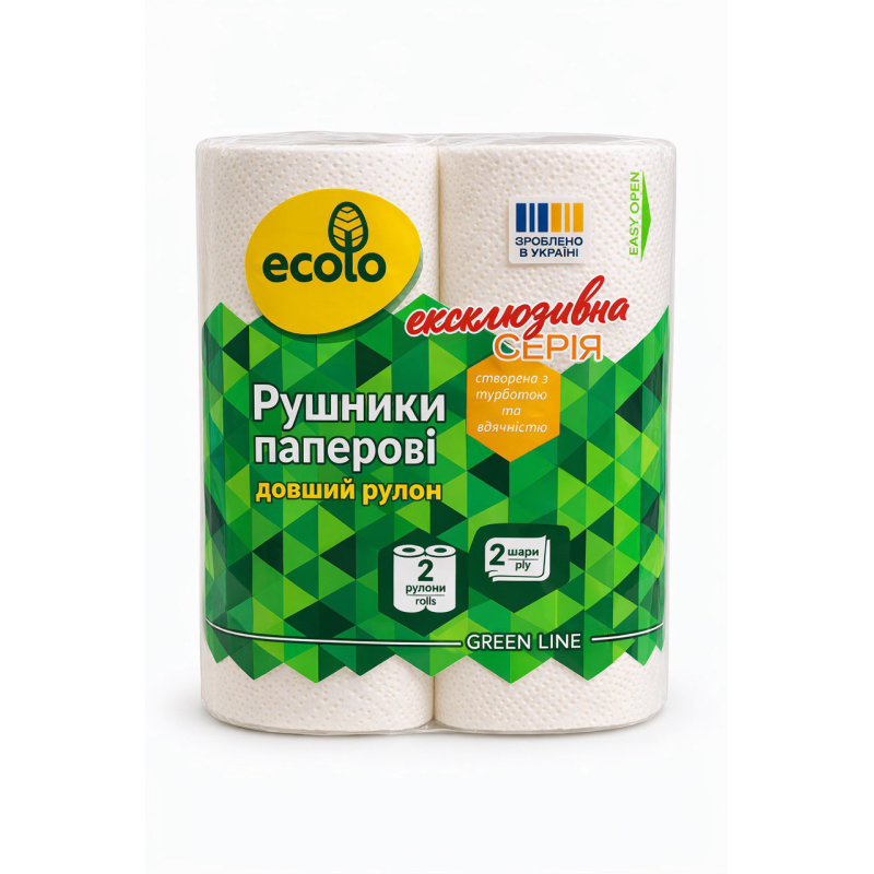 Рушники паперові Ecolo, 2 шари, білі, 2 рулони