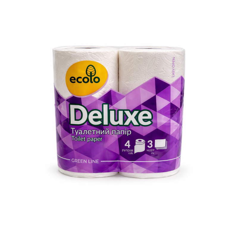 Туалетний папір Ecolo Deluxe, 3 шари, білий, 4 рулони