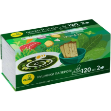Рушники паперові листові Ecolo V-складання, 1 шар, білі, 120 шт.