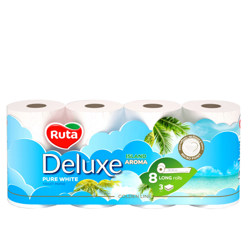 Папір туалетний тришаровий Ruta Pure White Deluxe 8 рулонів