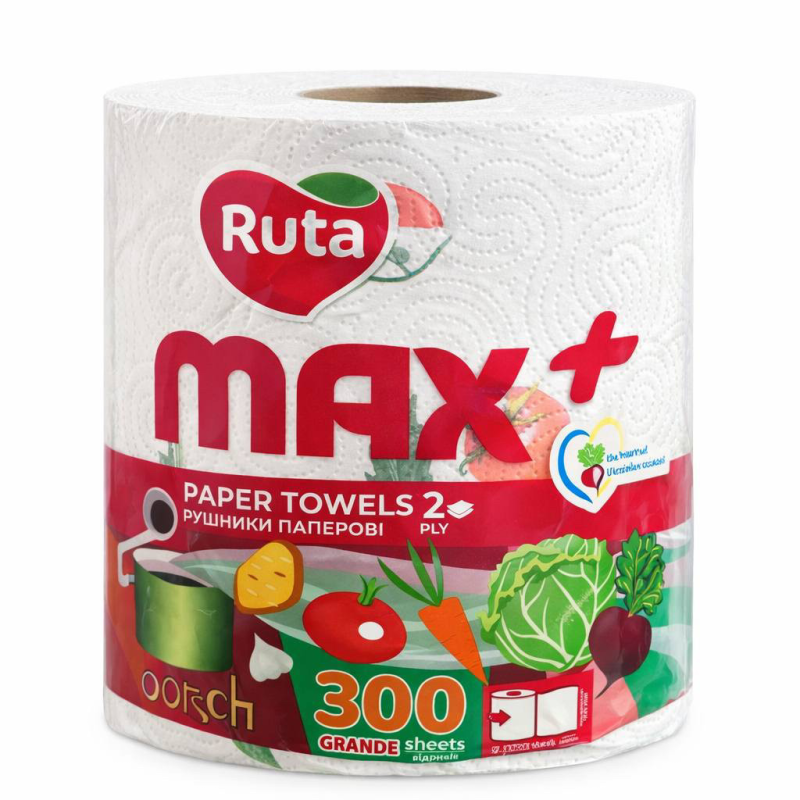 Паперові рушники RUTA MAX PLUS двошарові 300 відривів 60 м.