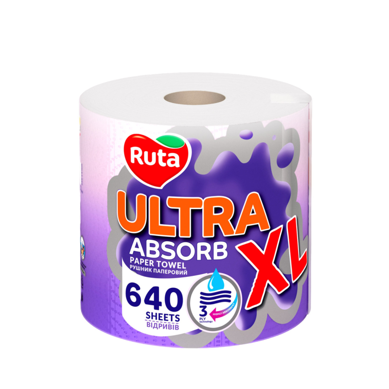 Рушники паперові тришарові Ruta Ultra XL 640 відривів 80 м.