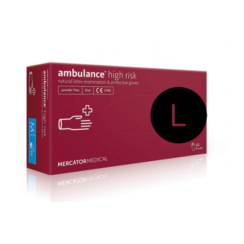 Рукавички латексні неопудрені Mercator Medical Ambulance High Risk сині Розмір L 25 пар