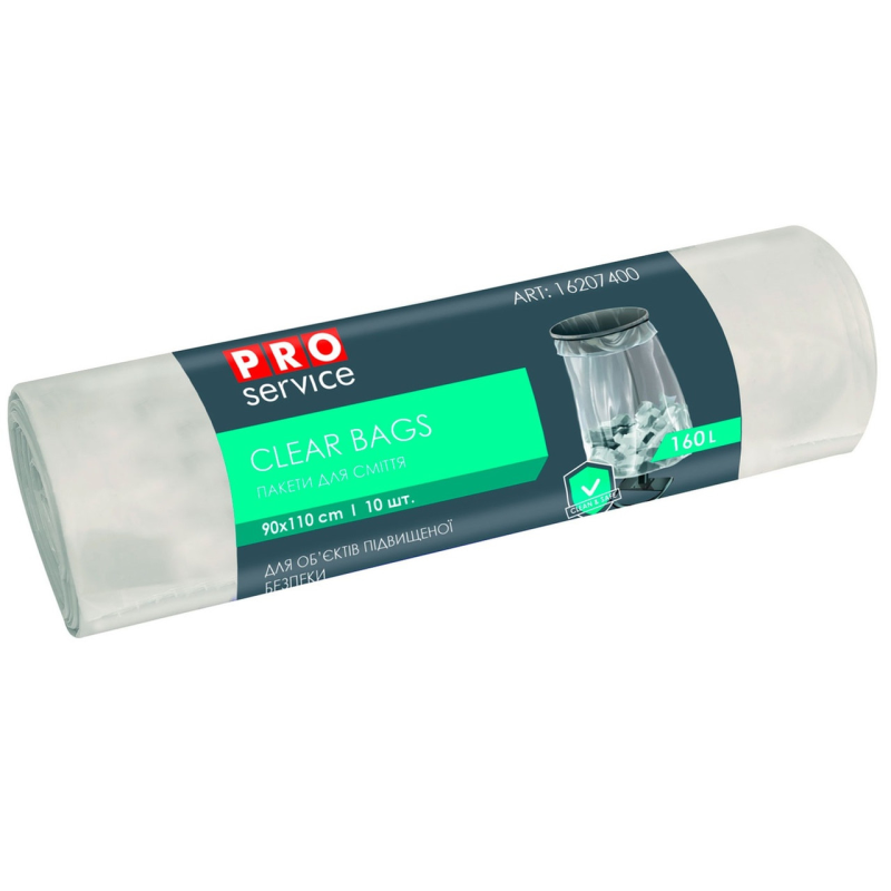 Пакети для сміття PRO-Service CLEAR BAGS 90х110 ЛД 160 л. 10 шт. прозорі