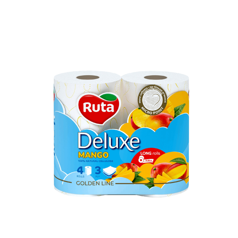 Папір туалетний Ruta Pure White Deluxe 4 рулони 3-шари білий манго