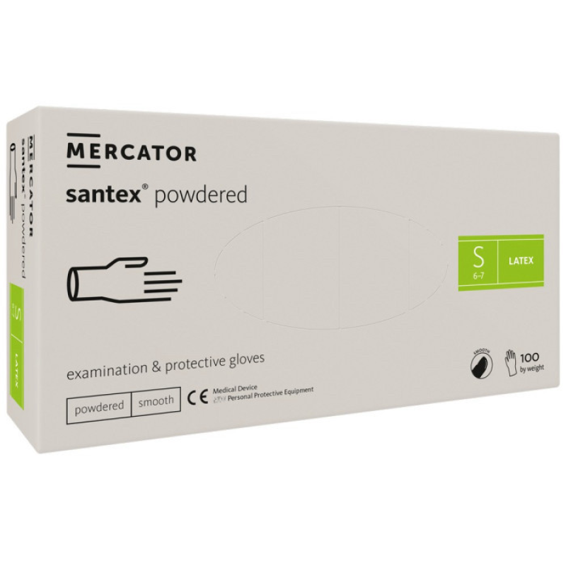 Рукавички латексні опудрені Mercator Medical Santex розмір XS 50 пар